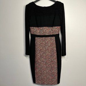 Black Halo Dress size 10 - Long Sleeve - Black with Tweed and Boucle Knit